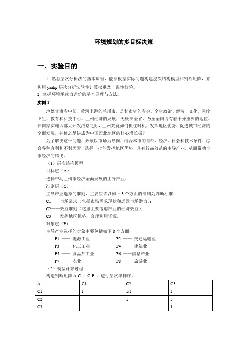 环境规划的多目标决策实验报告