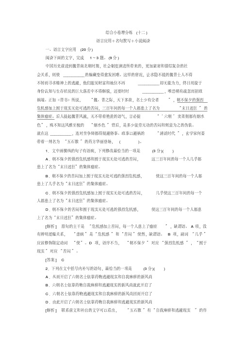 2020高考语文二轮主题复习—综合小卷增分练12打印带解析版