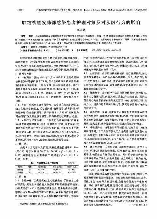 肺结核继发肺部感染患者护理对策及对从医行为的影响