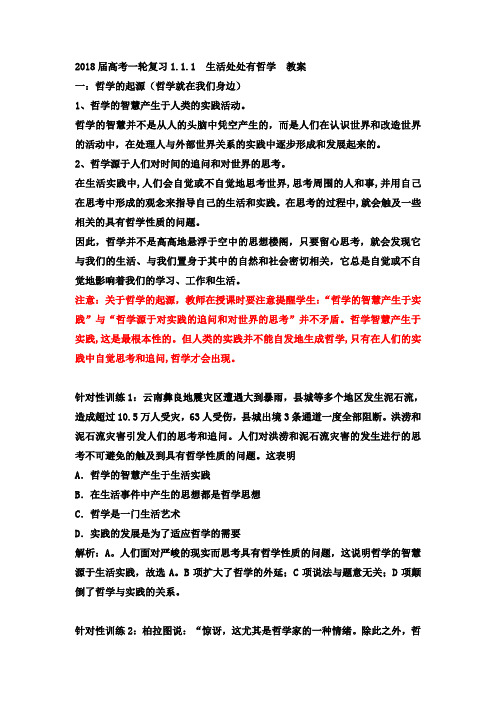 [高三政治]高考一轮复习人教版必修四第一课第一框生活处处有哲学  教案.doc