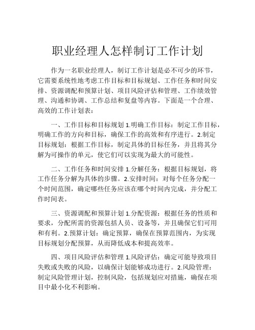 职业经理人怎样制订工作计划