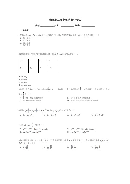 湖北高二高中数学期中考试带答案解析

