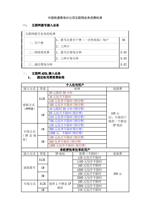 互联网业务资费标准(2005年版现行)