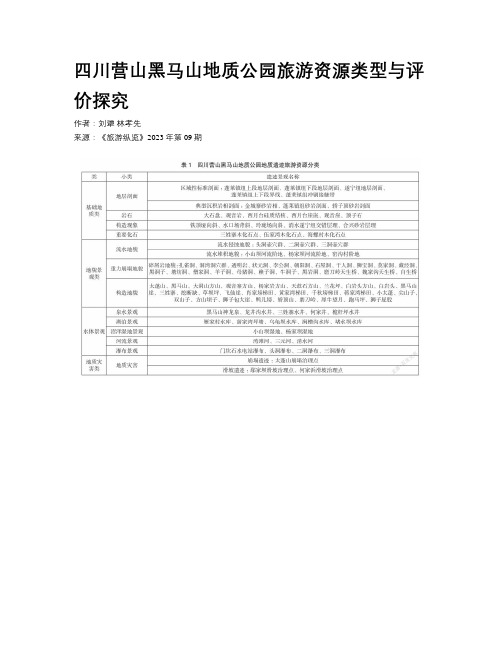 四川营山黑马山地质公园旅游资源类型与评价探究