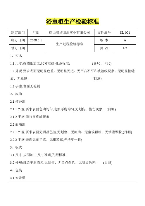 浴室柜生产检验标准