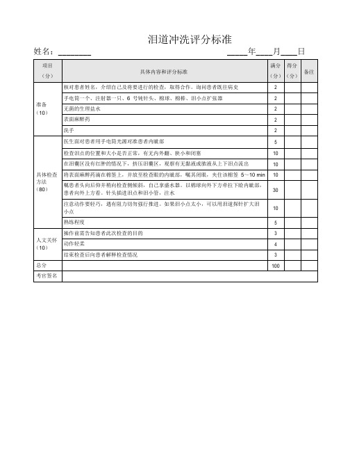 泪道冲洗评分标准