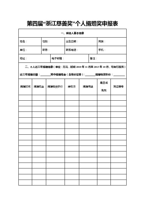 第四届浙江善奖个人捐赠奖申报表