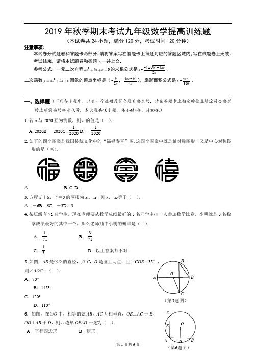 2019年秋季期末考试九年级数学提高训练题