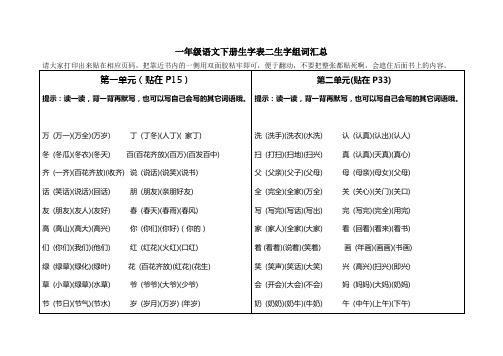 一年级语文下册生字表二生字组词汇总(打印贴书上)