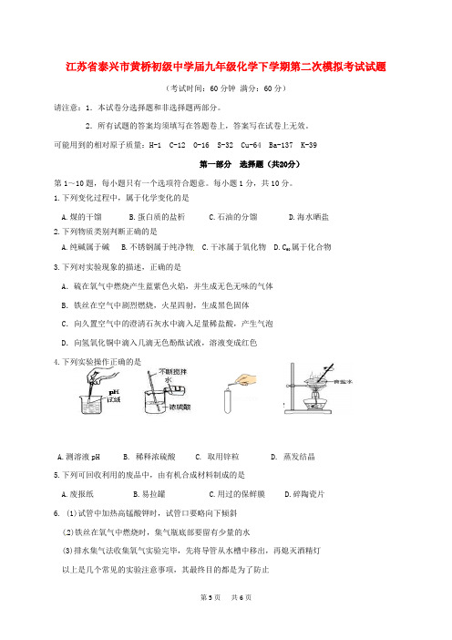 九年级化学下学期第二次模拟考试试题