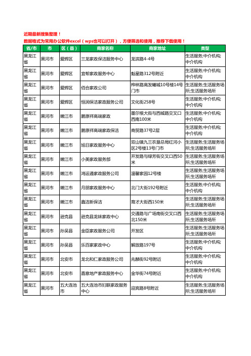 2020新版黑龙江省黑河市家政工商企业公司商家名录名单黄页联系方式电话大全17家