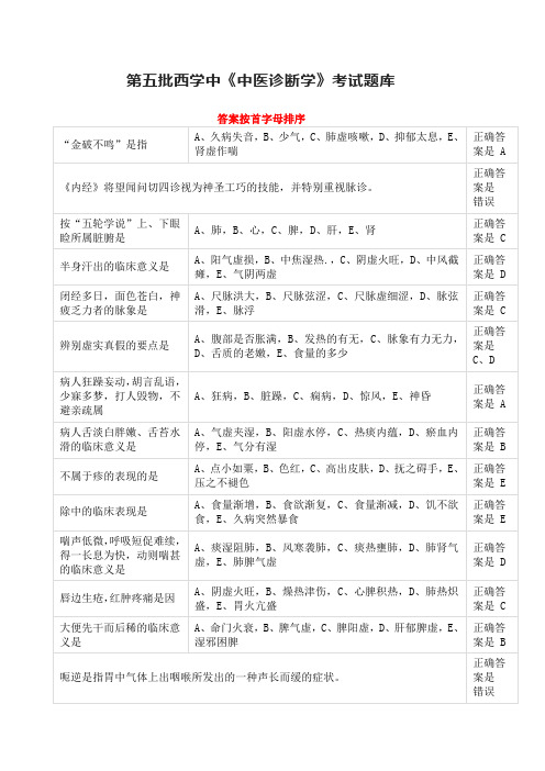 第五批西学中《中医诊断学》考试题库