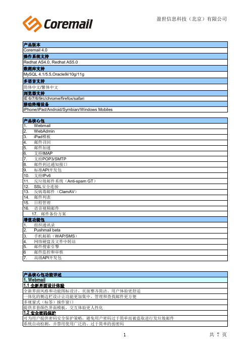 Coremail 4.0 产品功能表