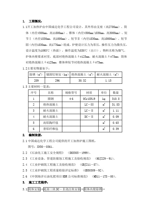 开工加热炉衬里施工方案