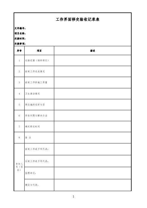 工作界面移交验收记录表