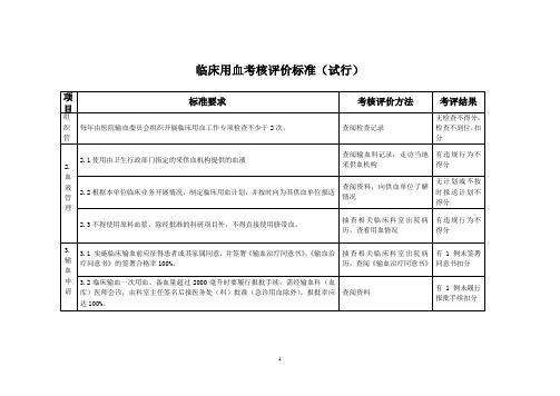 合理、科学用血考核评价标准