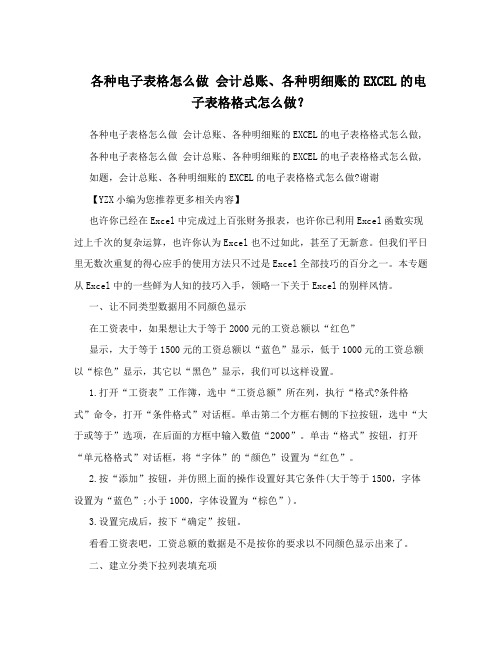 各种电子表格怎么做 会计总账、各种明细账的EXCEL的电子表格格式怎么做？