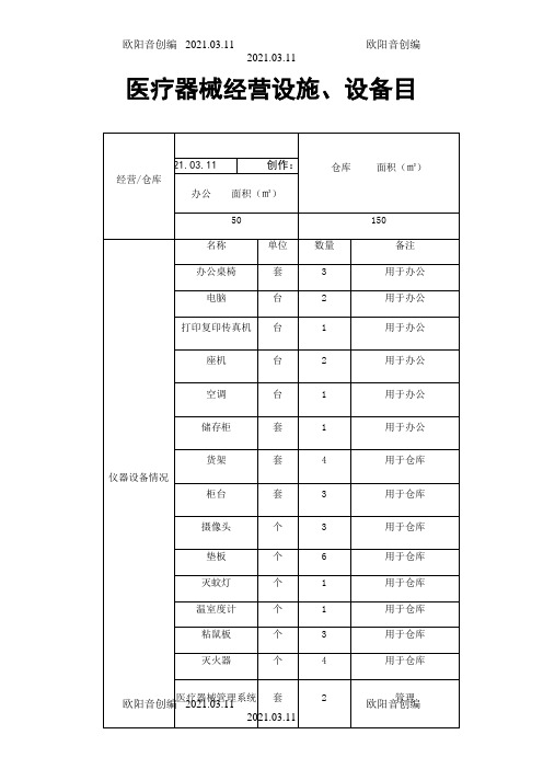 医疗器械经营设施设备目录之欧阳音创编