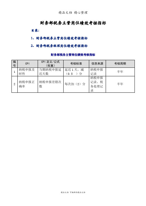 财务部税务主管岗位绩效考核指标