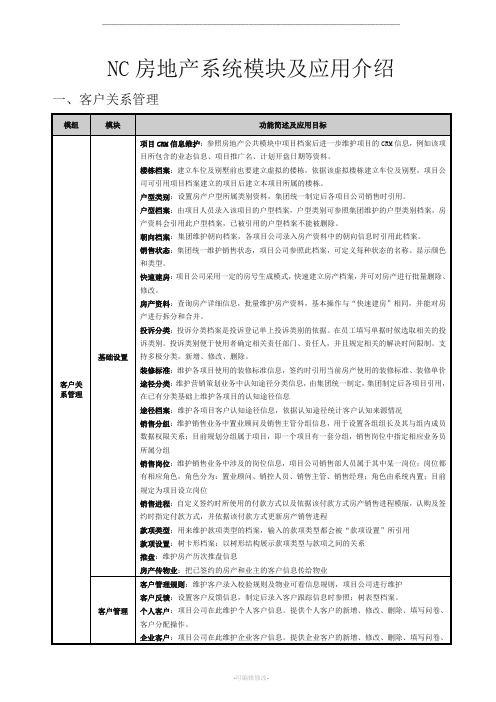 用友NC系统模块功能说明及应用介绍