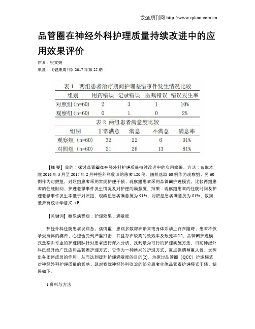 品管圈在神经外科护理质量持续改进中的应用效果评价