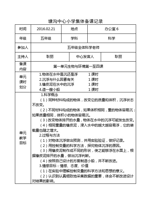 五年级科学下册集体备课