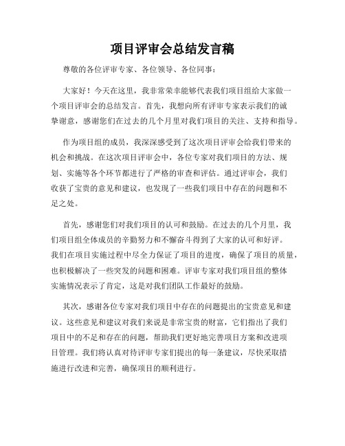 项目评审会总结发言稿