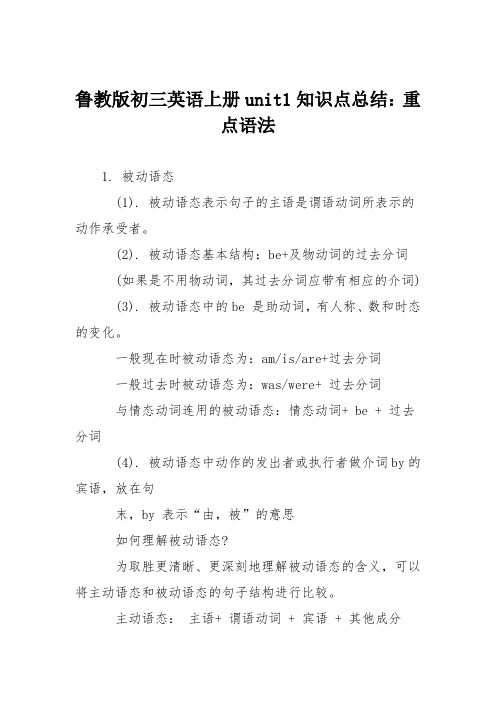 鲁教版初三英语上册unit1知识点总结：重点语法