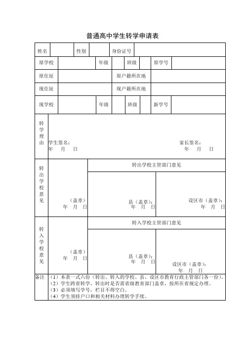 普通高中学生转学申请表