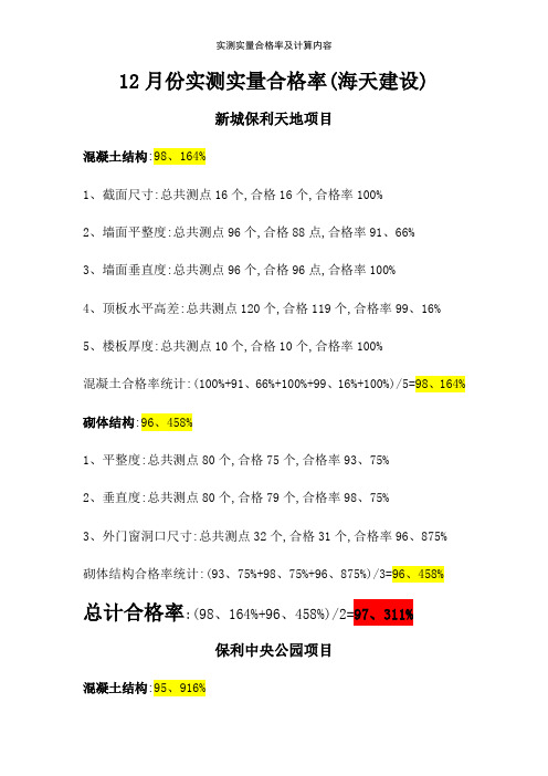 实测实量合格率及计算内容