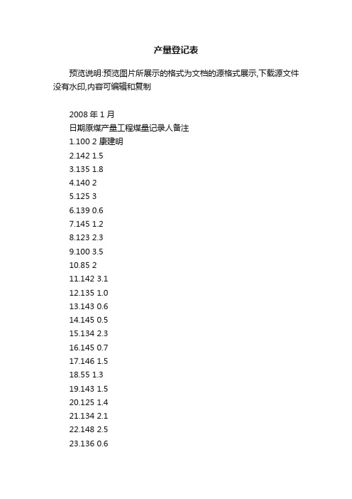 产量登记表