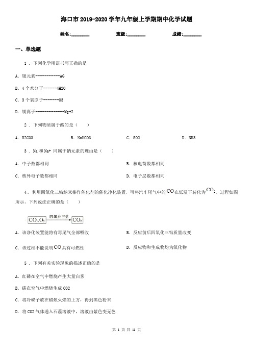 海口市2019-2020学年九年级上学期期中化学试题