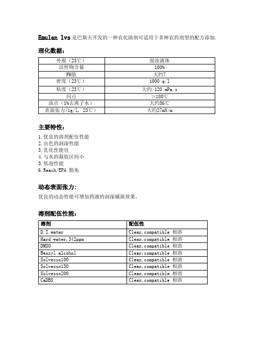 Emulan LVS高效多功能农化助剂