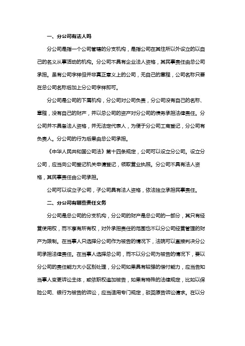 分公司有法人吗,分公司有哪些责任义务