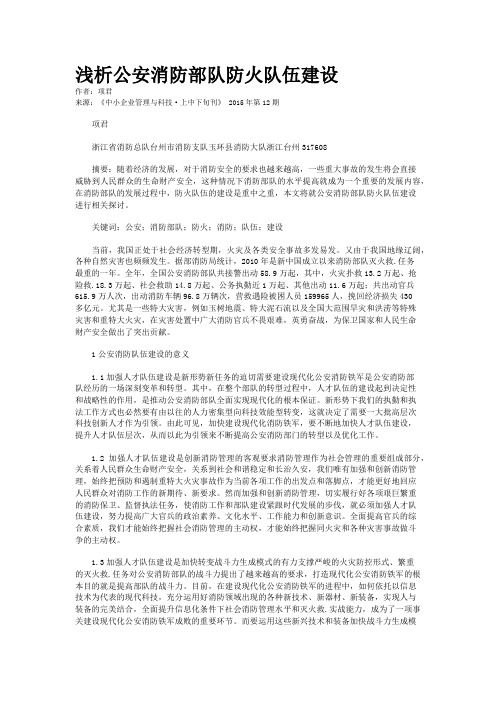 浅析公安消防部队防火队伍建设