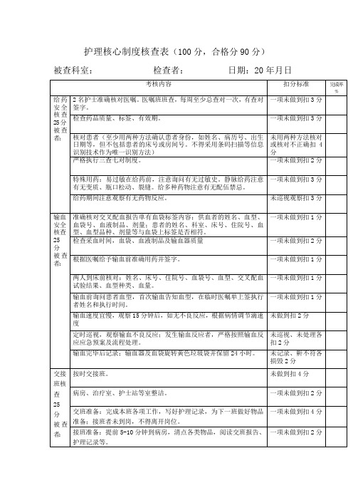 护理核心制度核查表