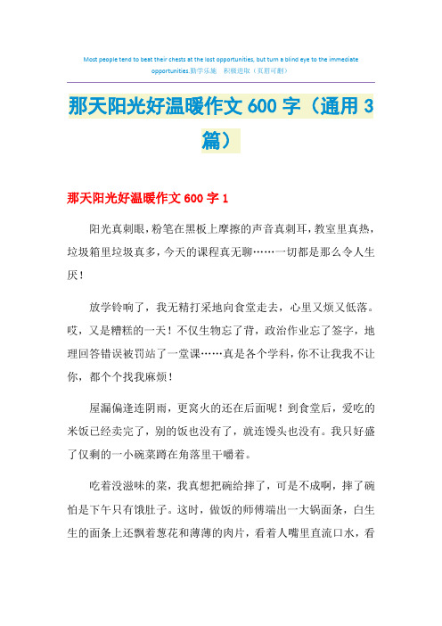 那天阳光好温暖作文600字(通用3篇)