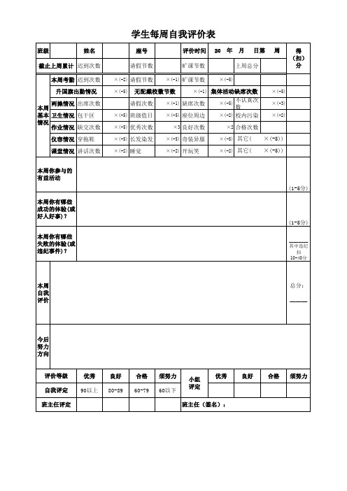 学生周评表
