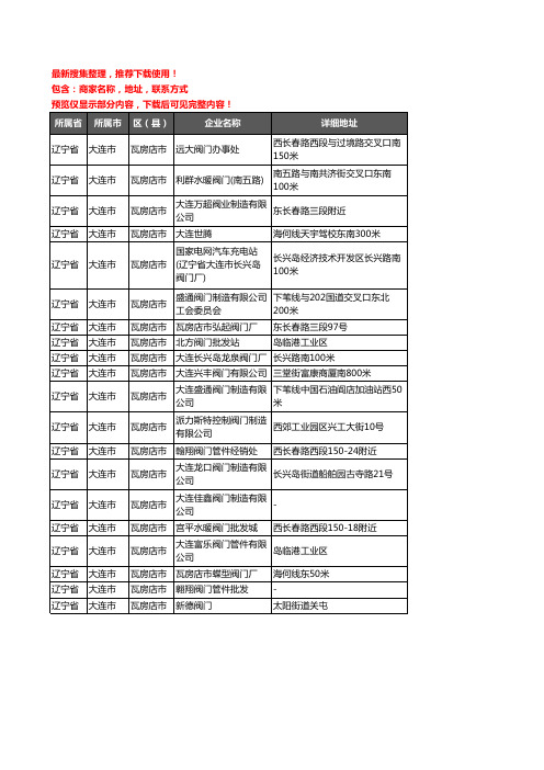 新版辽宁省大连市瓦房店市阀门企业公司商家户名录单联系方式地址大全20家