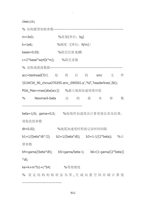 matlab单自由度的时程分析程序