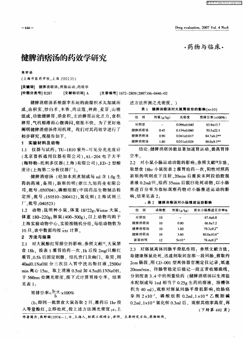 健脾消痞汤的药效学研究