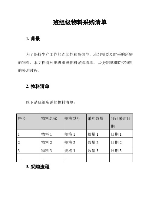 班组级物料采购清单