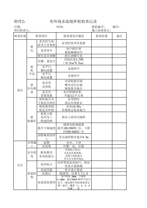 水泥搅拌桩施工质量水泥搅拌桩检查记录