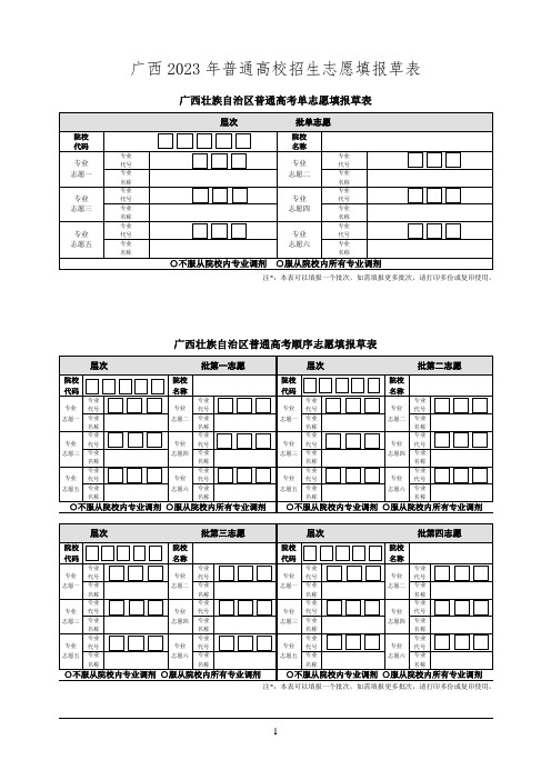 广西2023年普通高校招生志愿填报草表