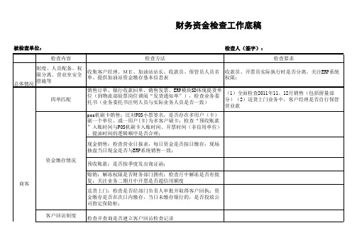 财务资金检查工作底稿