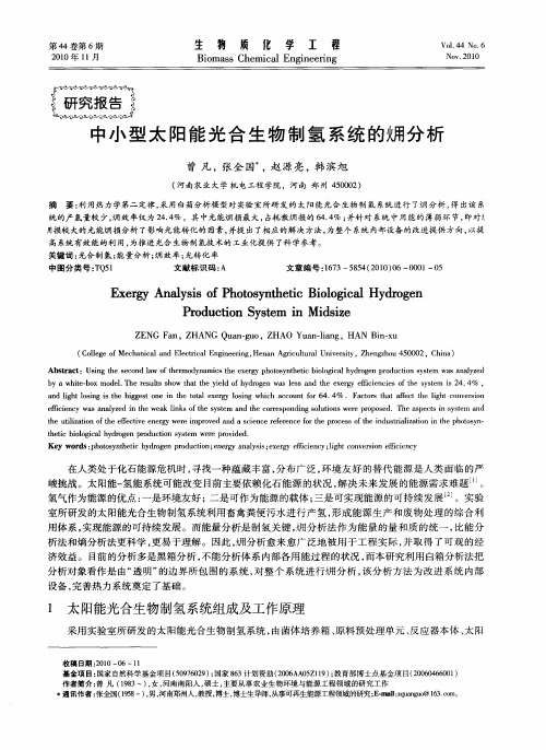 中小型太阳能光合生物制氢系统的[火用]分析