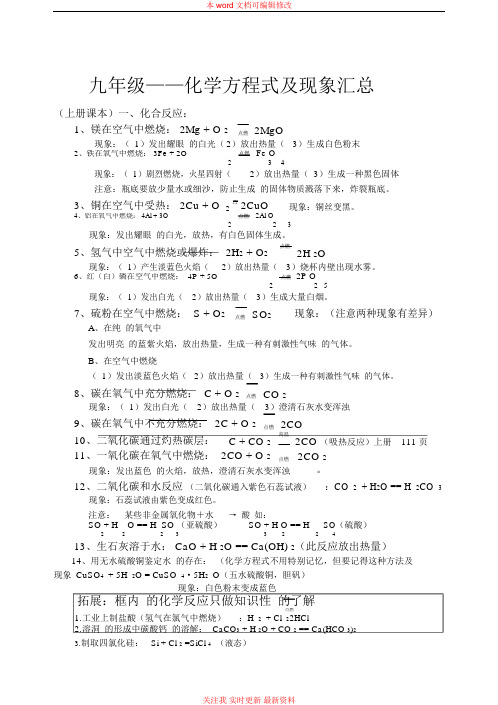 精编新人教版九年级化学方程式汇总(整理)