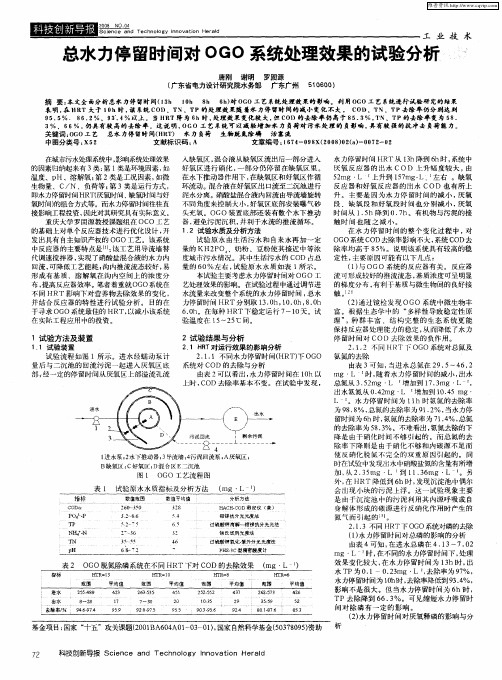 总水力停留时间对OGO系统处理效果的试验分析