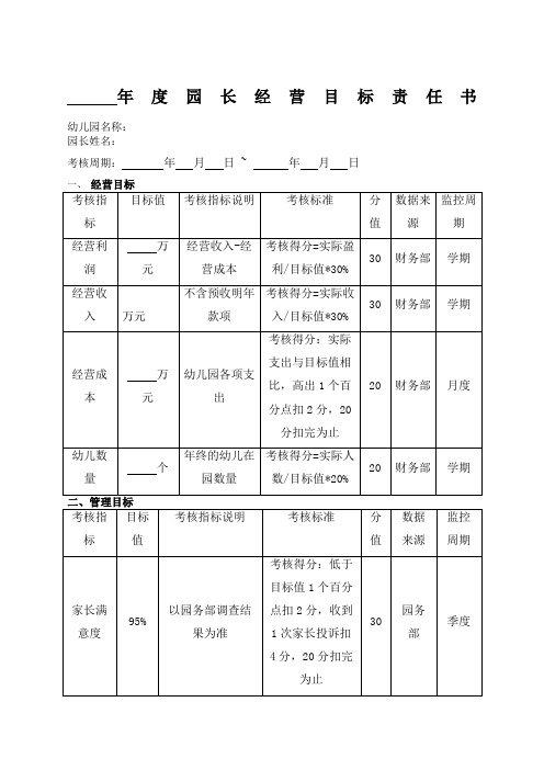 年度园长经营目标责任书