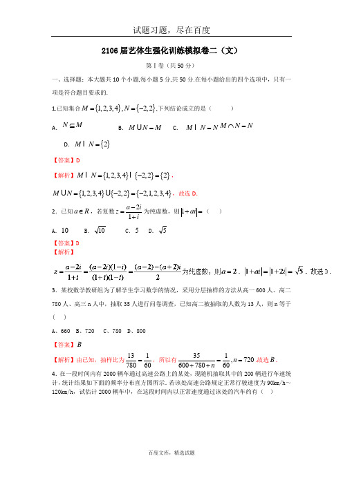 2019年高考数学备考艺体生百日突围系列 强化训练02(文)解析版